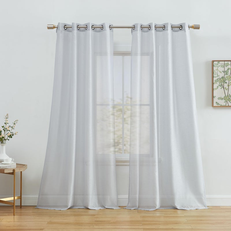 HLC.ME 2 Piece Semi Sheer Voile Drapery Window Curtain Grommet Panels for Bedroom (54"" W x 95"" L  Silver Grey) - Image 1